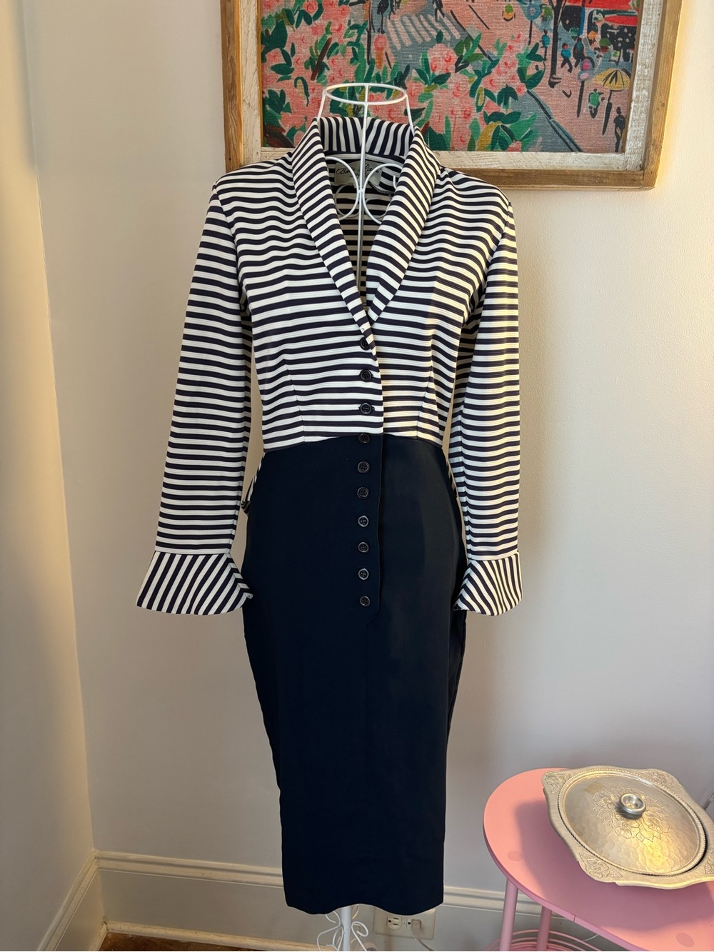 Striped Navy & White Pencil Skirt Dress